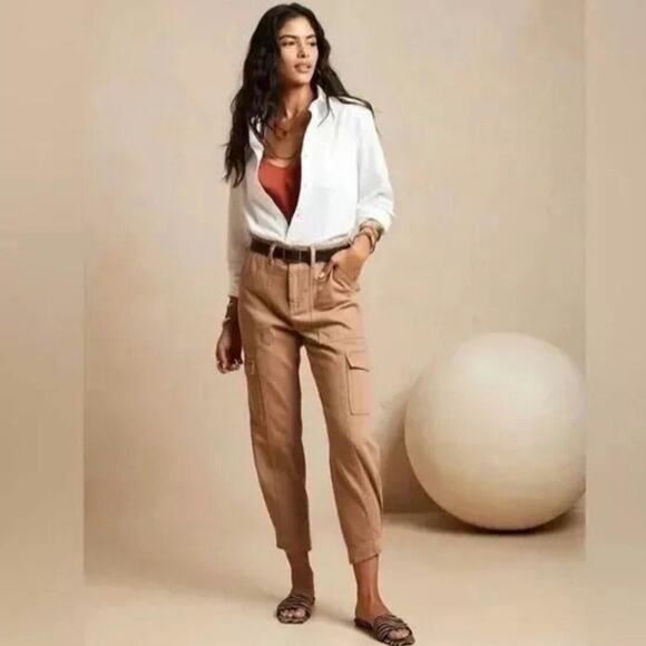 Banana Republic Relaxed Surplus Cargo Utility Pant Crop Tan Khaki Casual 4 - Picture 15 of 16